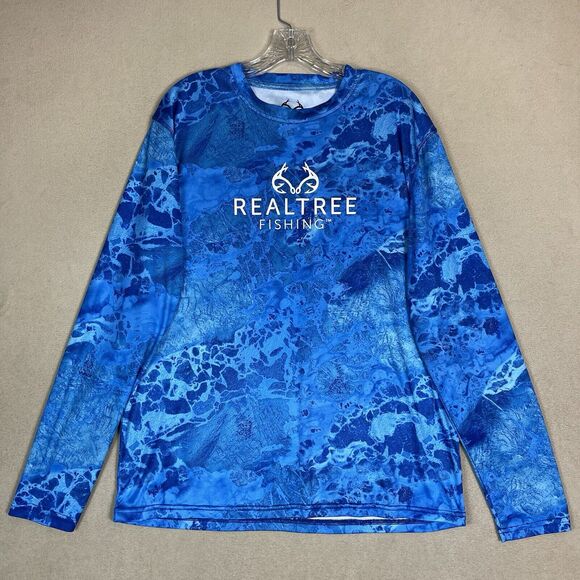 Realtree Staghorn River Shirt Mens Large Blue Camo Fishing Performance LS Tee - Picture 1 of 8